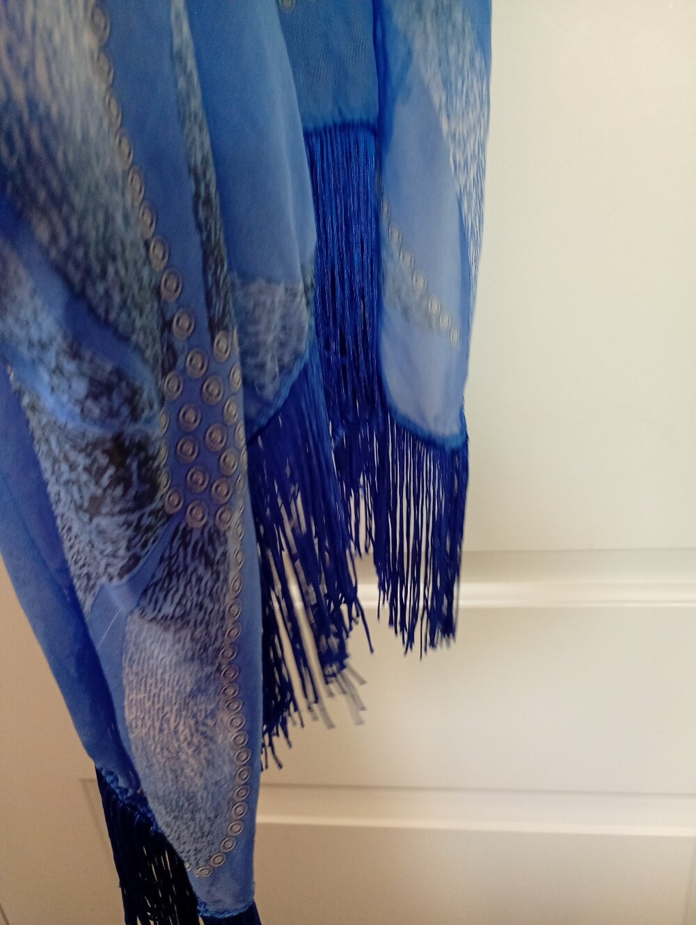 Beachy Vibrant Colbalt Blue Floral Sheer Kaftan Cover-Up - Picture 5 of 7